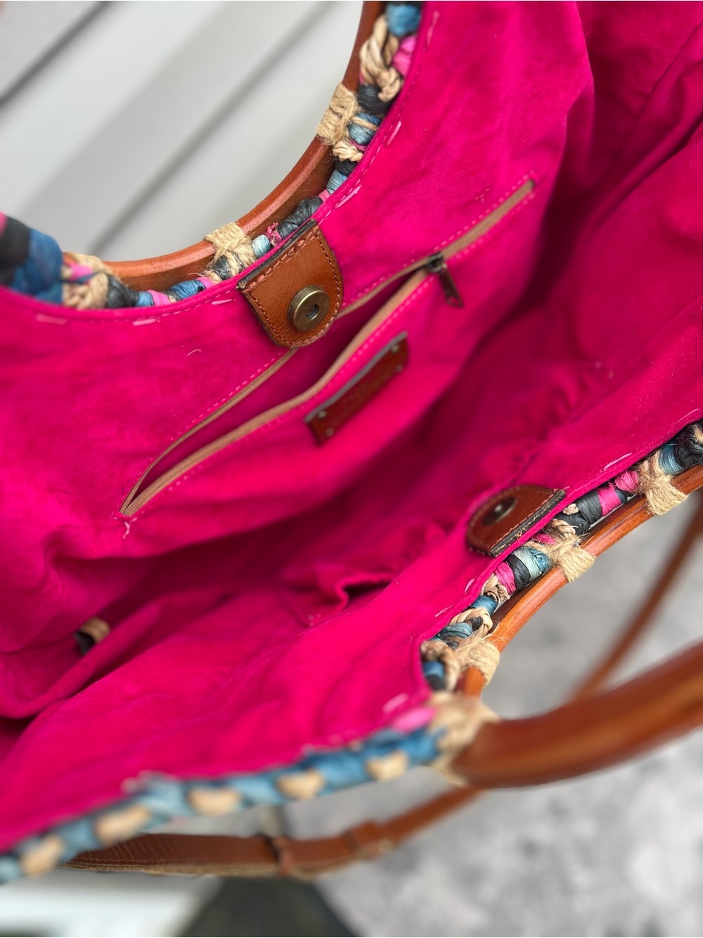 Patricia Nash Multicolor Braided Straw Shoulder Bag with Wooden Ring Handles - Picture 5 of 8